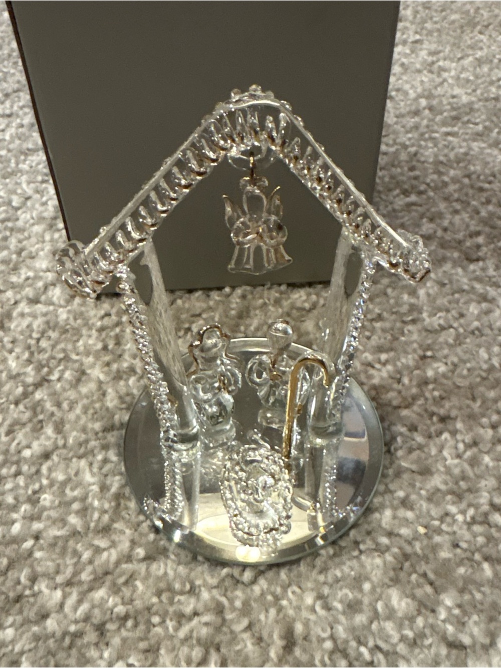 Hand Spun Glass Nativity Clear Holy Family Sun Catcher Christmas Decor Jesus
